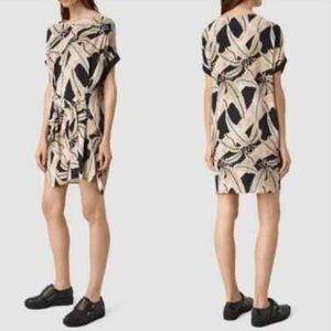 All Saints Women's Mini Silk Sonny Fuji Tie Waist Dress Printed in Italy US2‎